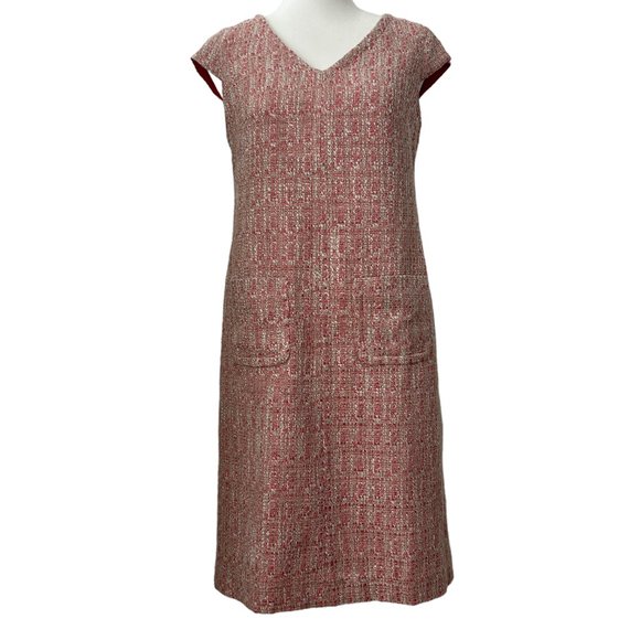 Talbots Dresses & Skirts - Talbots Petites Pink White Tweed V-Neck Cap Sleeve Sheath Midi Dress (2P)